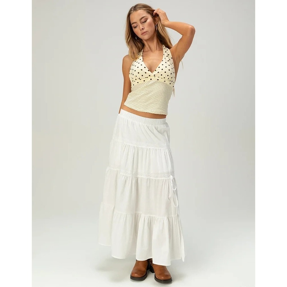 RSQ White Tiered Prairie Midi Skirt Cottagecore Boho Cotton XXL